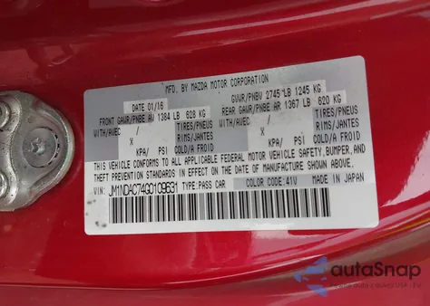 2016 Mazda Mx-5 Miata Club from USA, damaged, VIN JM1NDAC74G0109631